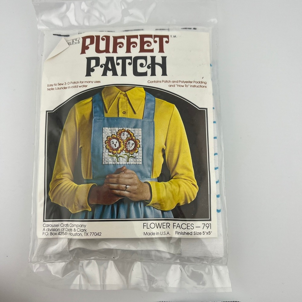 Vintage Puffet Patch Flower Faces 791 Sealed Craft Kit Carousel Crafts